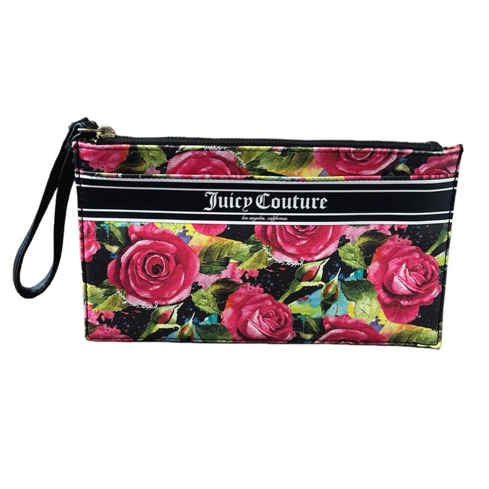 Juicy Couture Malibu Rose Wristlet Y2K Whimsigoth Grunge Coquette Pop Pink Black